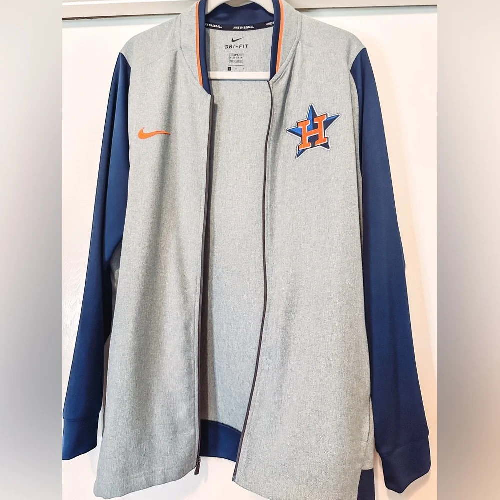 Nike Men's Houston Astros Dry Fit Gray Blue Game Performance Full Zip Jacket - Picture 10 of 14
